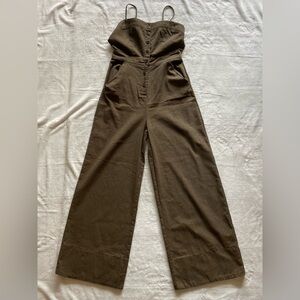 Olive green wide leg jumpsuit with lace-up back